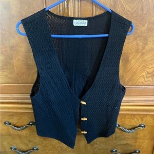 Black Textured Vest with Wood Toggle Buttons